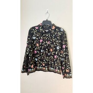 David Brooks Floral Embroidered Wool Blend Button Down Jacket Large